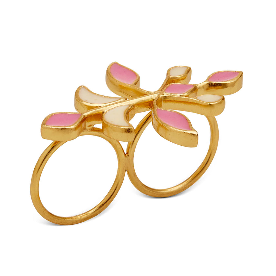 Small and large paneled double ring design ring - QUEEN SHOP